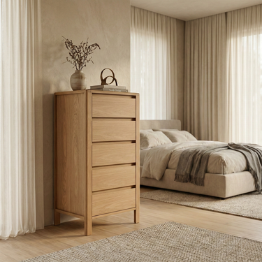 Modesto 5 Çekmeceli Şifonyer | Natürel Meşe