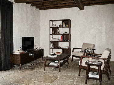 Avila & Shizen Yaşam Alanı Takımı - Düz Kitaplık, 180 cm TV Ünitesi | Koyu Meşe