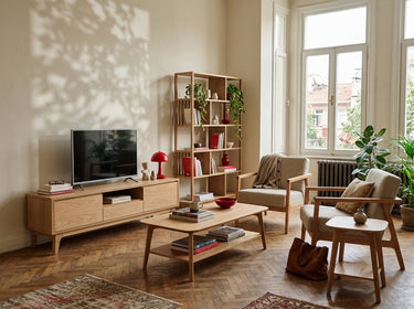 Avila & Shizen Yaşam Alanı Takımı - Çıtalı Kitaplık, 150 cm TV Ünitesi | Natürel Meşe