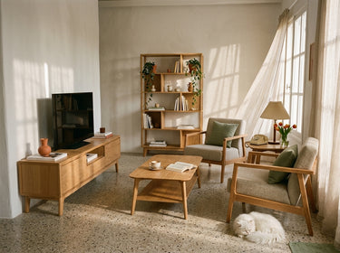 Avila & Shizen Yaşam Alanı Takımı - Düz Kitaplık, 150 cm TV Ünitesi | Natürel Meşe