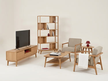 Avila & Shizen Yaşam Alanı Takımı - Düz Kitaplık, 150 cm TV Ünitesi | Natürel Meşe