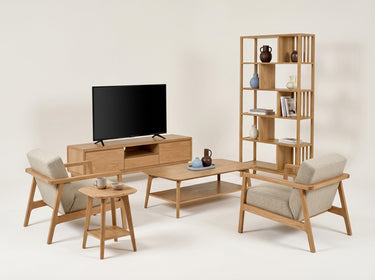 Avila & Shizen Yaşam Alanı Takımı - Çıtalı Kitaplık, 150 cm TV Ünitesi | Natürel Meşe