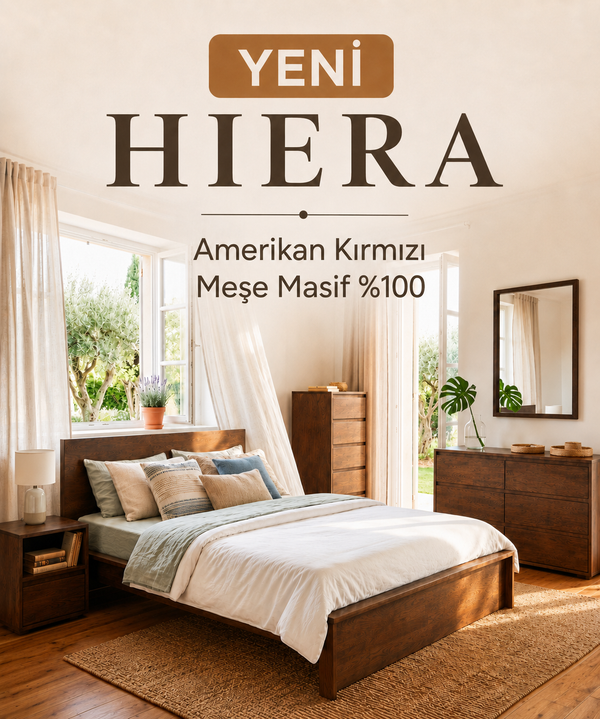 Yeni Hiera karyola – Amerikan kırmızı meşe masif, koyu meşe yatak odası