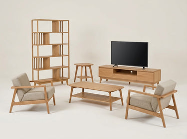 Avila & Shizen Yaşam Alanı Takımı - Çıtalı Kitaplık, 180 cm TV Ünitesi | Natürel Meşe