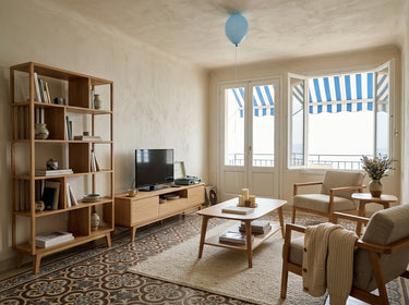 Avila & Shizen Yaşam Alanı Takımı - Çıtalı Kitaplık, 180 cm TV Ünitesi | Natürel Meşe