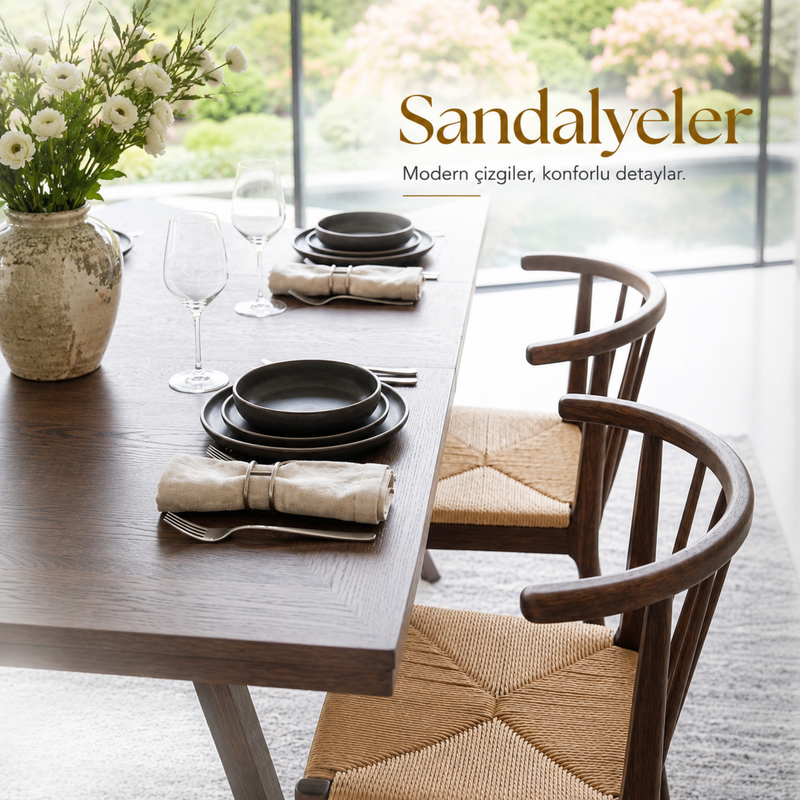 Sandalyeler – Viking ip örgülü koyu meşe sandalye